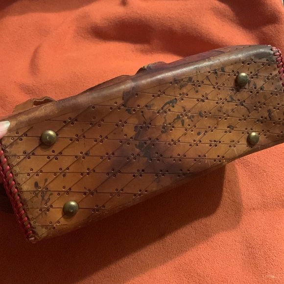 Vintage 1960’s “Butterfly” Hand tooled Leather Handbag 👜 red Stitching - Picture 9 of 12